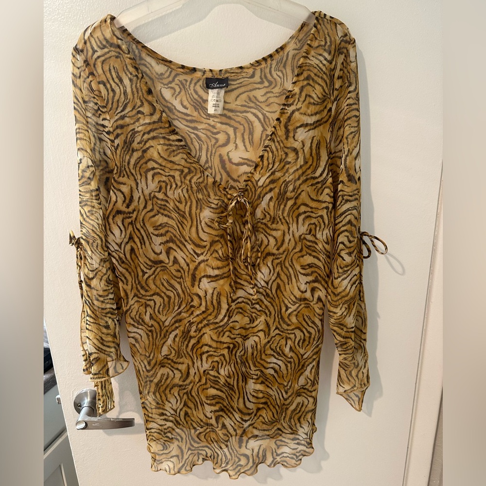 Anna Beige and Brown Animal Print Top